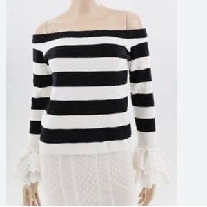 NWT Flutter Sleeve L English Factory Off Shoulder Striped Sweater Boston Proper